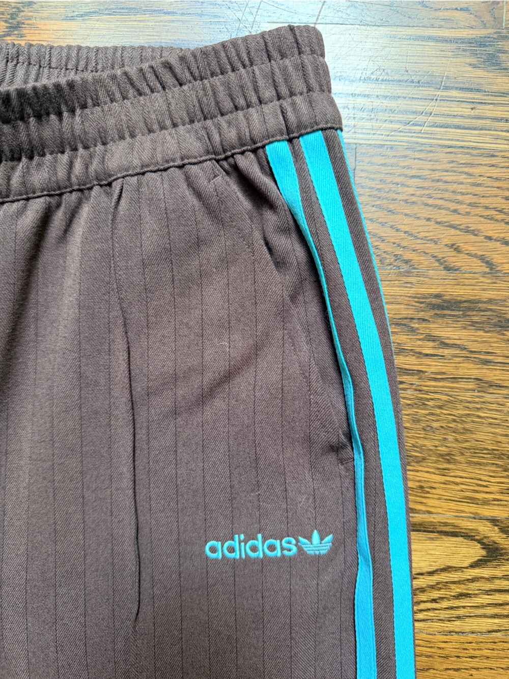 adidas Brown Track Pants with Teal Stripes…